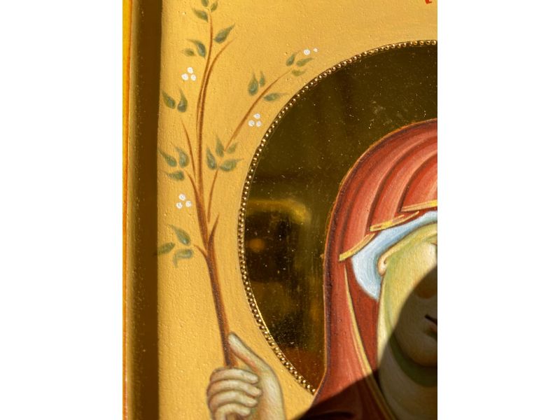Icona dipinta, Santa Famiglia 25x25 cm, con culla
