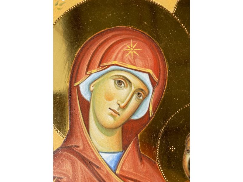 Icona dipinta, Santa Famiglia 20x20 cm, con culla