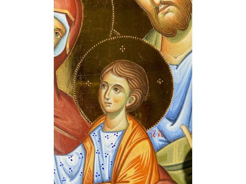 Icona dipinta, Santa Famiglia 20x20 cm, con culla