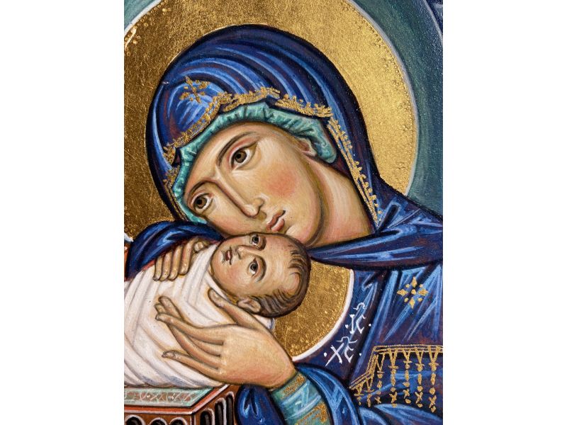 Ikone der Geburt Christi, Jungfrau Maria mit Jesuskind 13x17 cm