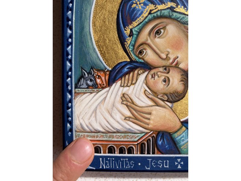 Ikone der Geburt Christi, Jungfrau Maria mit Jesuskind 13x17 cm
