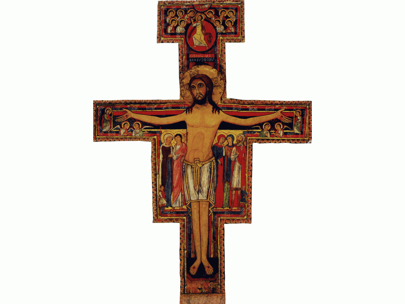 San Damiano, geschnitzter brett, mit Halo,mit Kreide