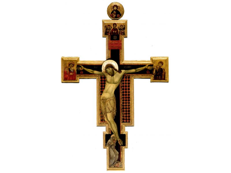 Kreuz Margaritone di Arezzo, geschnitzter brett, mit Halo, mit rundschild, roh