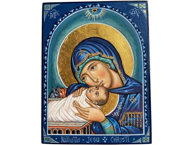 Ikone der Geburt Christi, Jungfrau Maria mit Jesuskind 13x17 cm