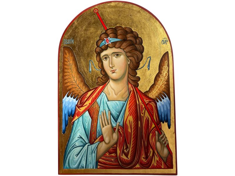 Icona Arcangelo Gabriele, 20x30 cm, con arco, liscia