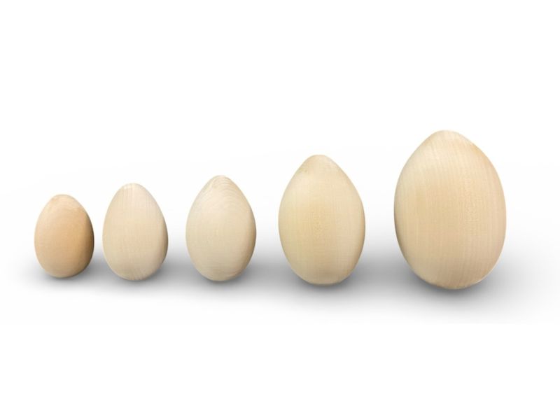 Uovo di legno in tiglio tornito altezze da 8 a 14 cm