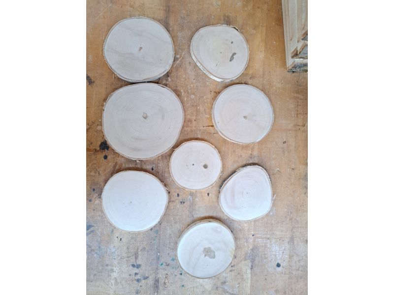 Pi�ce diverse en bois de bouleau massif avec �corce disque de 13-16 cm, pour pyrogravure