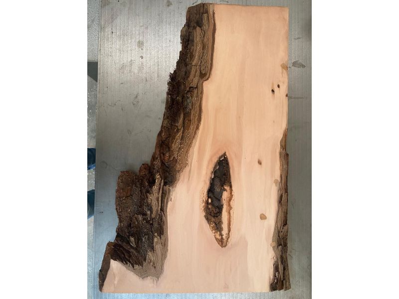 Pezzo unico in legno di Pero, con corteccia, larghezza 19-38 cm x altezza 64 cm