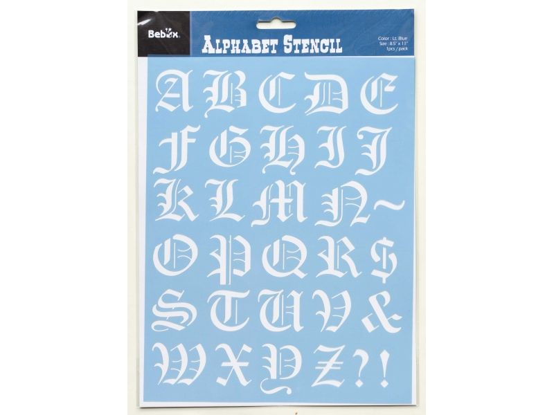 Stencil alphabet 21.6 x 27.9 cm, gothic letters