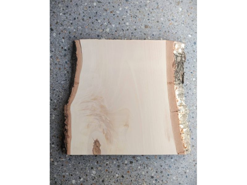 Pieza nica en madera maciza de abedul, con corteza, para pirograbado, 26x25 cm