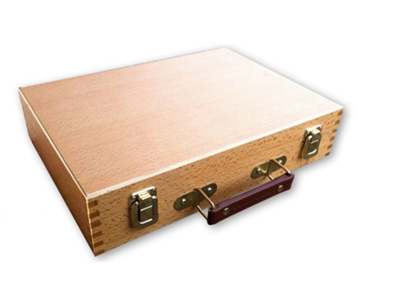 Caja de pintor 41x33x8cm en madera de haya con compartimentos y paleta