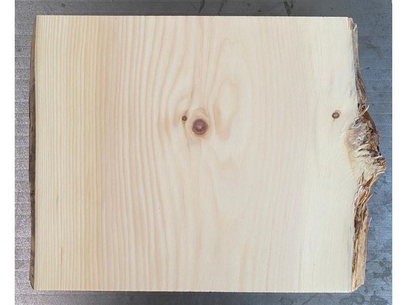 Pezzo unico in legno massiccio di Cirmolo con corteccia, per pirografia, 20-23x20 cm