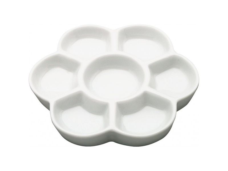 Palette de porcelaine en forme de fleur diam. 15 cm, avec 7 compartiments plats