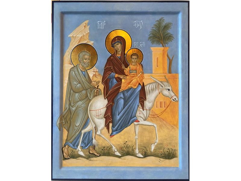Icona fuga in Egitto Santa Famiglia 35x45 cm