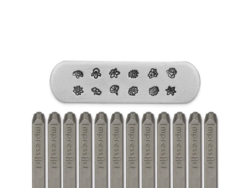 Set of 12 Carbon Steel Punches, Professional, FLOWERS MONTHS OF BIRTH 4mm