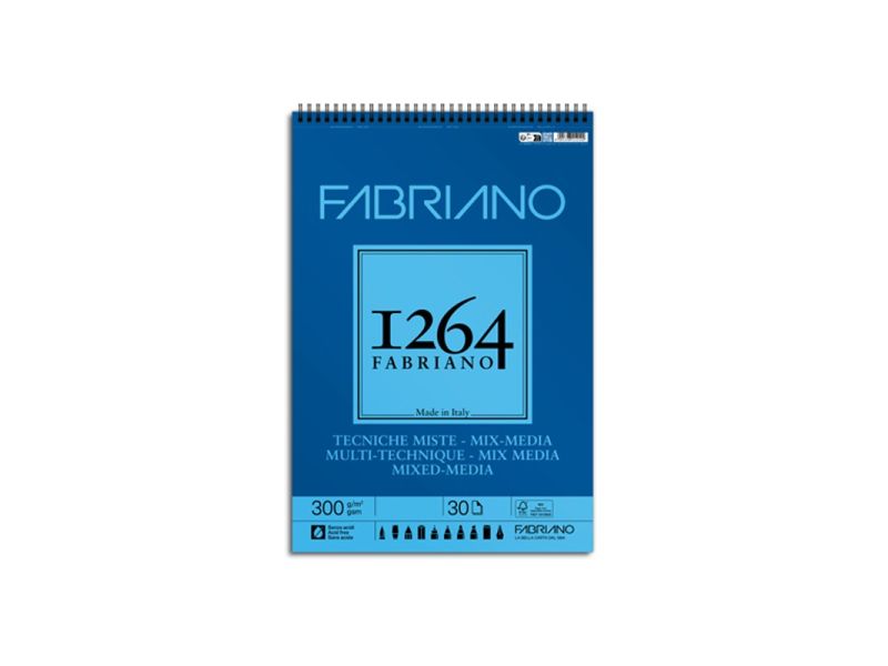 Blocco 1264 Tecniche Miste A4, 30 Fogli, 300 gr. Fabriano
