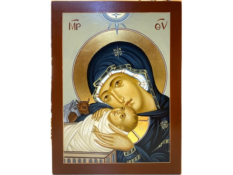 Ikone der Geburt Christi, Jungfrau Maria mit Jesuskind 18x24 cm