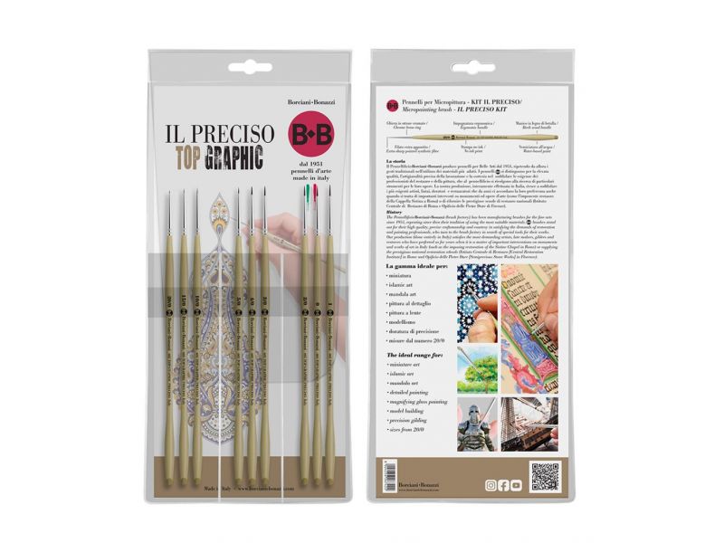 KIT 9 brushes IL PRECISO top graphic, series 605 Borciani Bonazzi