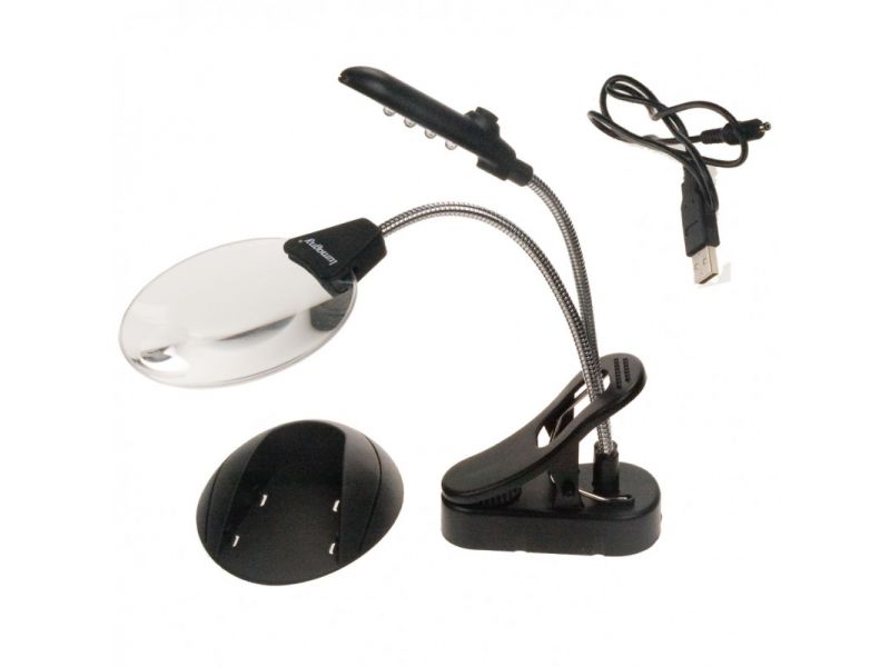Aspherical magnifier 3x 5x, diameter 90 mm, table top with LED light, Wiler