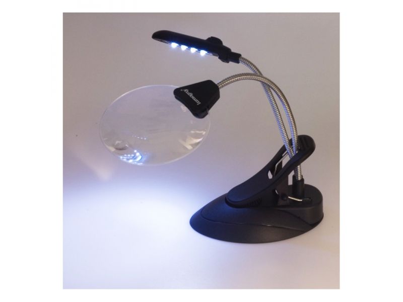 Aspherical magnifier 3x 5x, diameter 90 mm, table top with LED light, Wiler