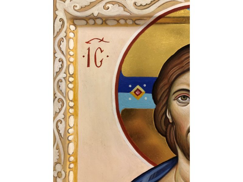 Icona, Cristo Pantocrator 24x32 cm con decorazioni floreali