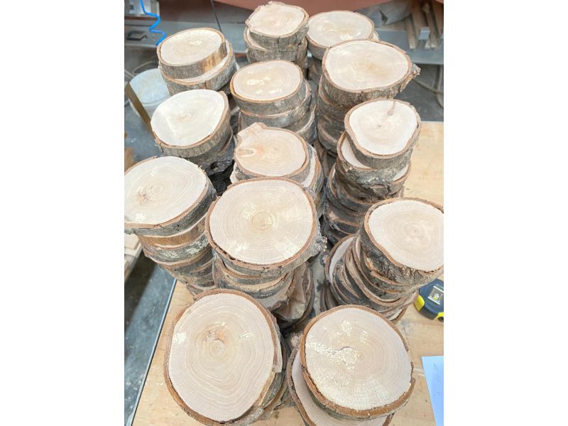 Ensemble de 5 pices diverses RONDES en bois d'Aulne, avec corce, pour pyrogravure