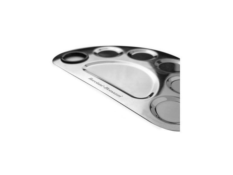 Half-moon shaped Palette with Spatula, in Steel, Borciani e Bonazzi, BIG size 16X10 cm