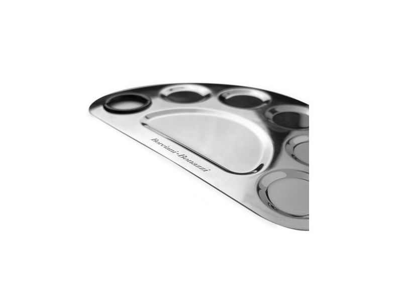 Half-moon shaped Palette with Spatula, in Steel, Borciani e Bonazzi, SMALL size 12.5x8.5cm