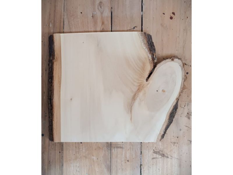 Pieza nica en madera maciza de tilo con corteza, para pirograbado, 20x25 cm