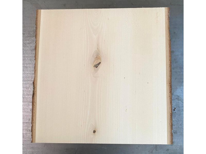 Unique piece in solid lime wood, with bark, for pyrography, 33x33.5cm with knot