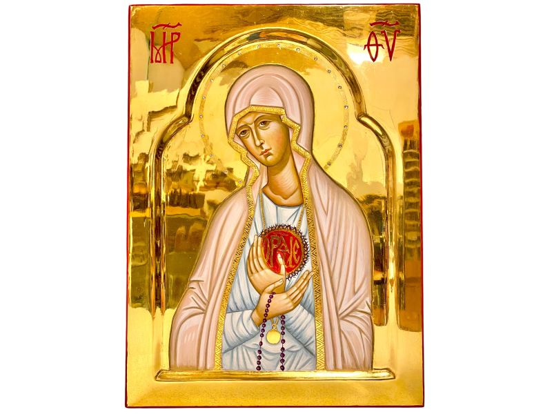 Icona, Madonna di Fatima su tavola mod. F 26x35,5 cm