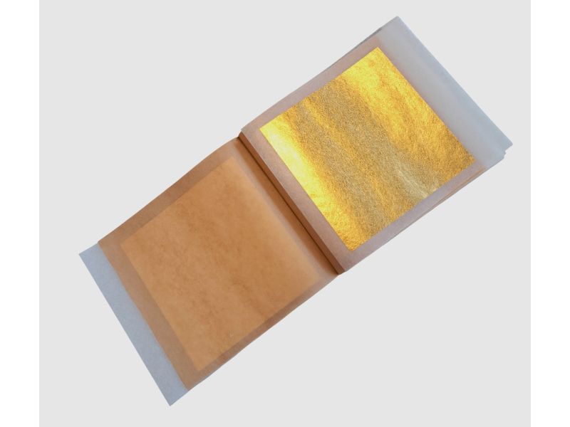 Noris Blattgold, libretto foglia d'oro  23 3/4 Kt 8x8 cm DOPPIO SP. EXTRA 14  gr. decalco