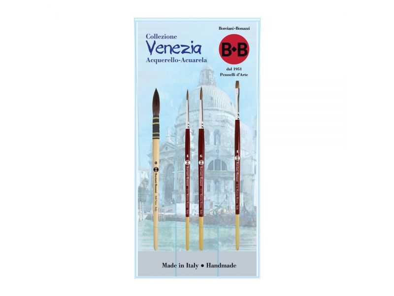 Venice brush set (3 brushes in   kolinsky and 1 in squirrel), Borciani Bonazzi