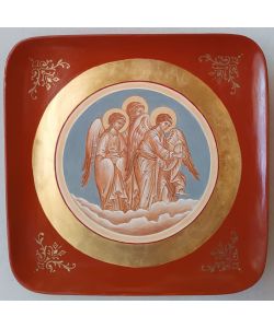 Icona Angeli Le Tre Virt, 27,5x27,5 cm, su piatto di ceramica