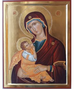 Icona Vergine che allatta, 35x45 cm, con culla