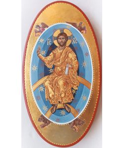 Christus-Pantokrator-Ikone, 19,5x35,5 cm, oval, glatt