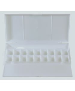 Tavolozza-contenitore 30x13,5x2,2 cm plastica 18 celle, vano pennelli, coperchio