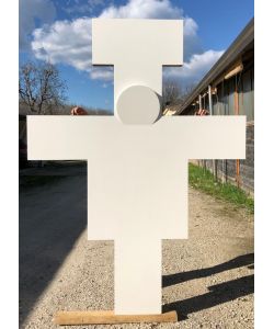Cross S. Damiano DOUBLE-FACED, h. 230 cm, smooth, with gesso in honeycomb, with hooks for suspension