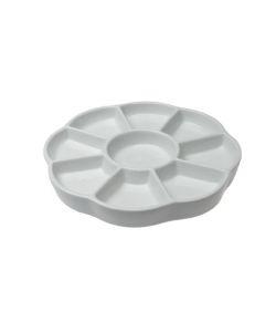 Flower-shaped porcelain palette diam. 20 cm. with 9 flat compartments