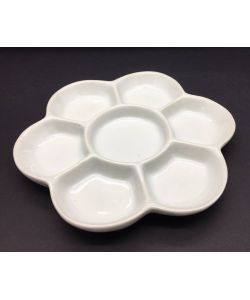 Flower-shaped porcelain palette diam. 15 cm. with 7 flat compartments