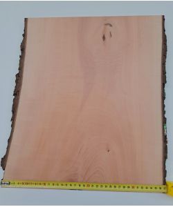 Pieza única en madera maciza de peral con corteza, para pirograbado, 37x42 cm
