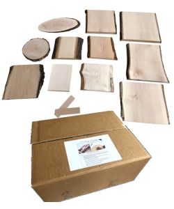 PYRO WOOD BOX. Juego de pirograbado, con 13 piezas de madera de 5 tipos diferentes.
