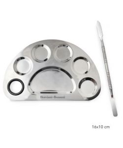 Half-moon shaped Palette with Spatula, in Steel, Borciani e Bonazzi, BIG size 16X10 cm