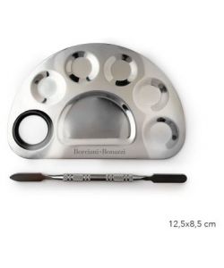 Half-moon shaped Palette with Spatula, in Steel, Borciani e Bonazzi, SMALL size 12.5x8.5cm