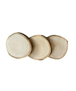Pezzi  TONDI in legno di tiglio, con corteccia, per pirografia diam 14-15 cm